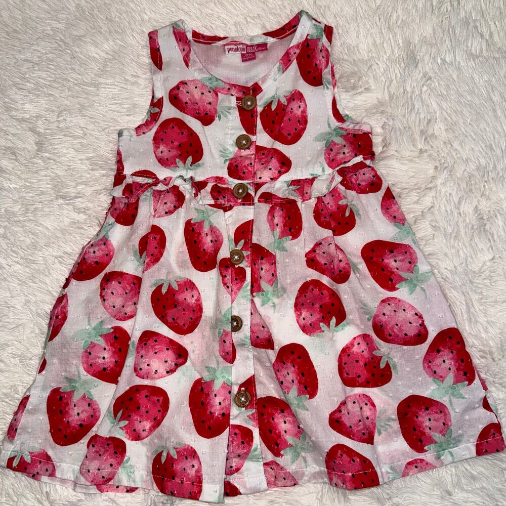 Penelope Mack Baby Girl Strawberry Dress & Diaper Cover 18M Summer Outfit